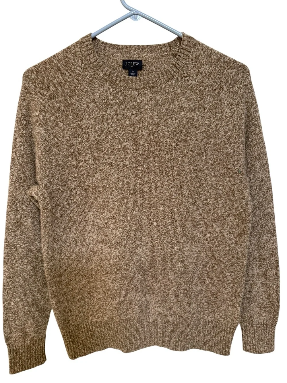 NWOT J. Crew Men's Lamb’s Wool Blend Heathered Tan Crewneck Sweater - Size Small